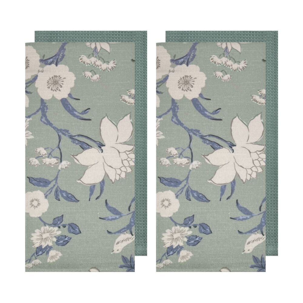2x 2pc J.Elliot Home Nordhem Tea Towels 50x70x0.2cm Blue Grey Floral Multi