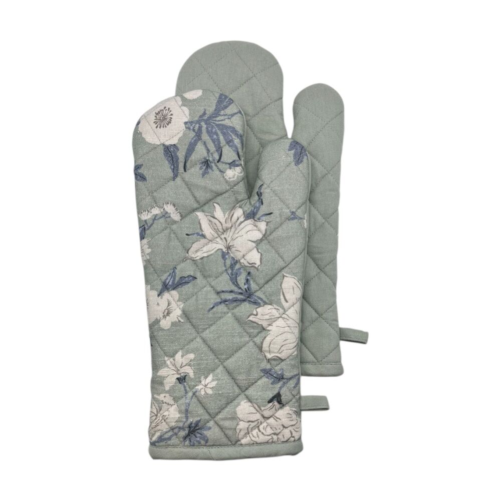2pc J.Elliot Home Nordhem Oven Mitts Set 19x35x0.2cm Blue/Grey Floral