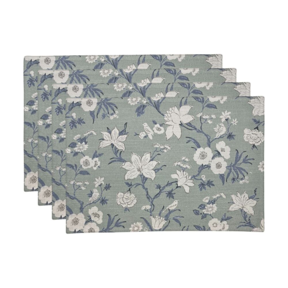 2x 4pc J.Elliot Home Nordhem Table Placemats Set 33x48x0.2cm Blue/Grey Floral