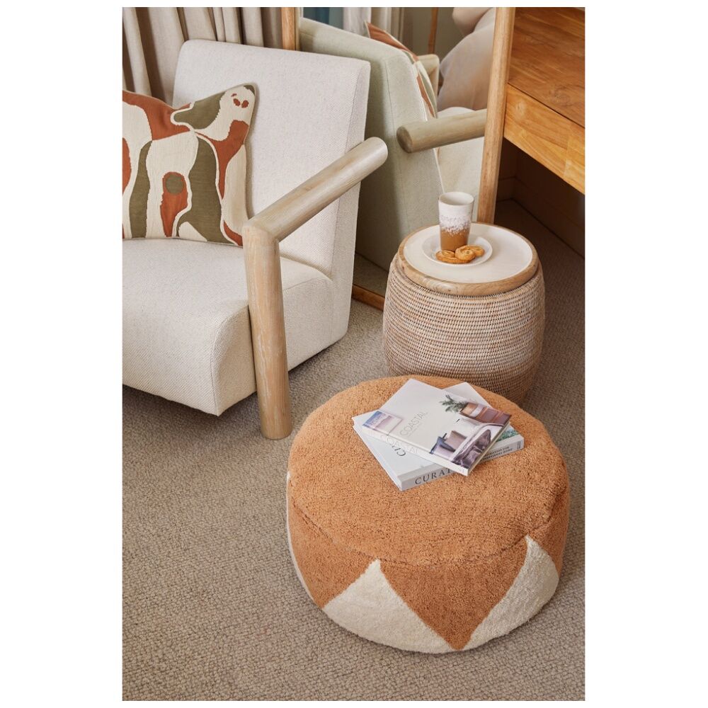 J.Elliot Home Rimsha Tufted Pouf Seat/Footrest Furniture 60x60x25cm Toffee