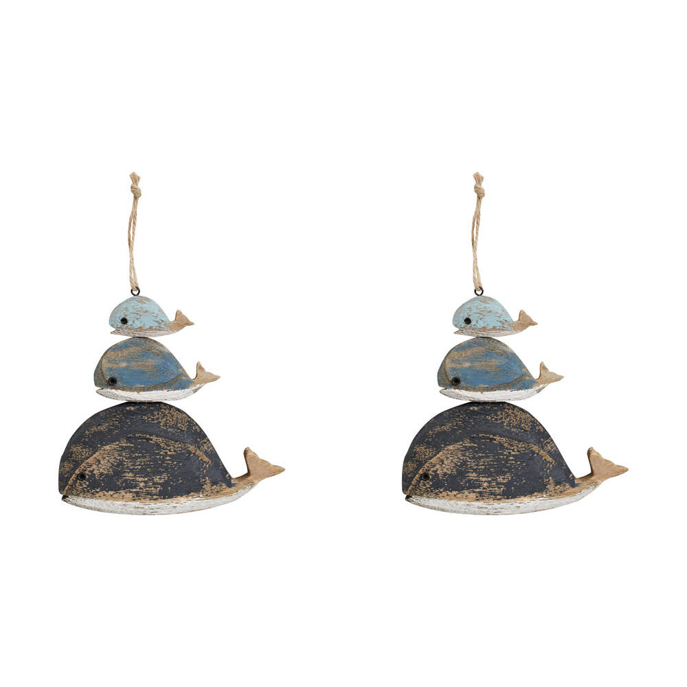 2PK LVD Whale Stacker Hanger Wooden Hanging Ornament Decor 15x16cm
