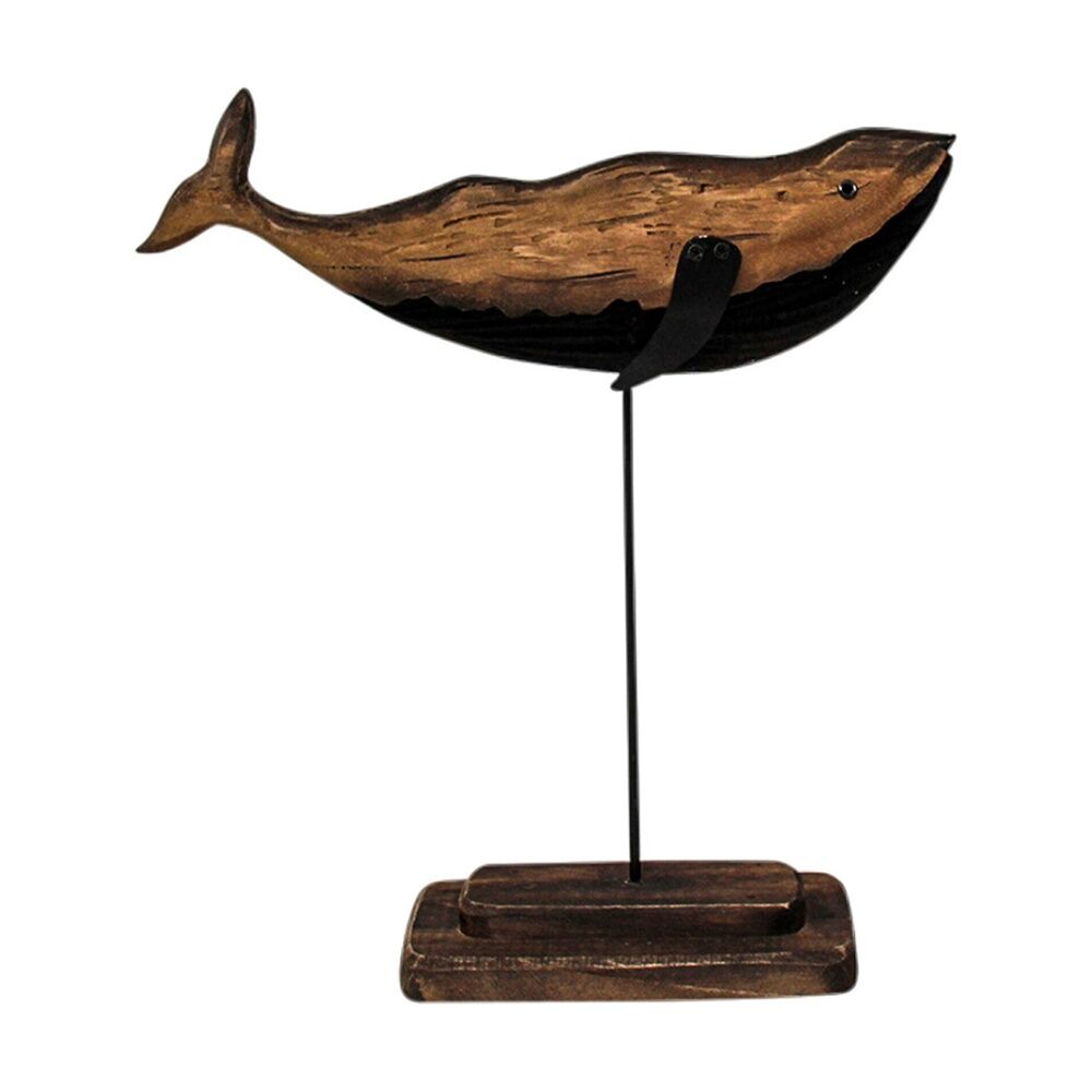 LVD Timber Wood 31cm Whale w/ Stand Home Decorative Figurine Large - Brown