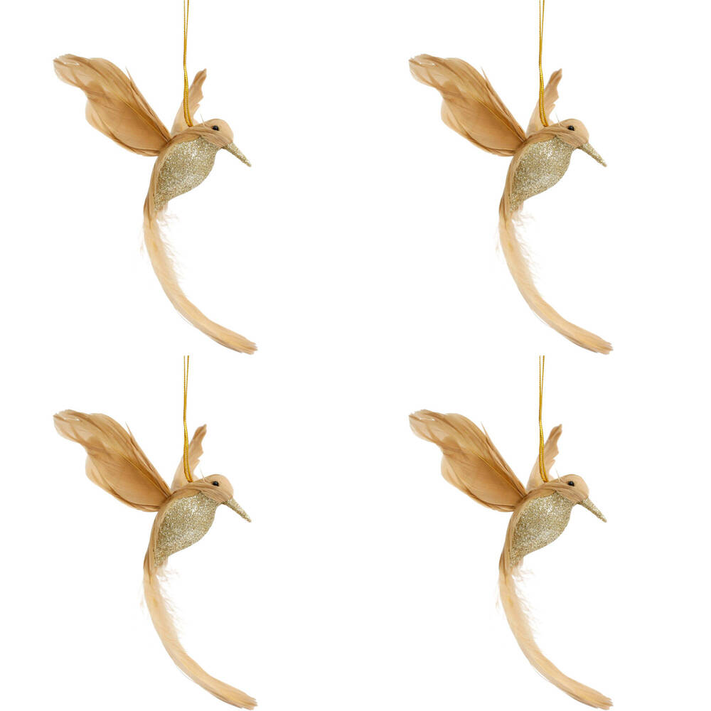 4PK LVD Wall Hanging Bird Ornament Decor Small 11x18cm - Champagne