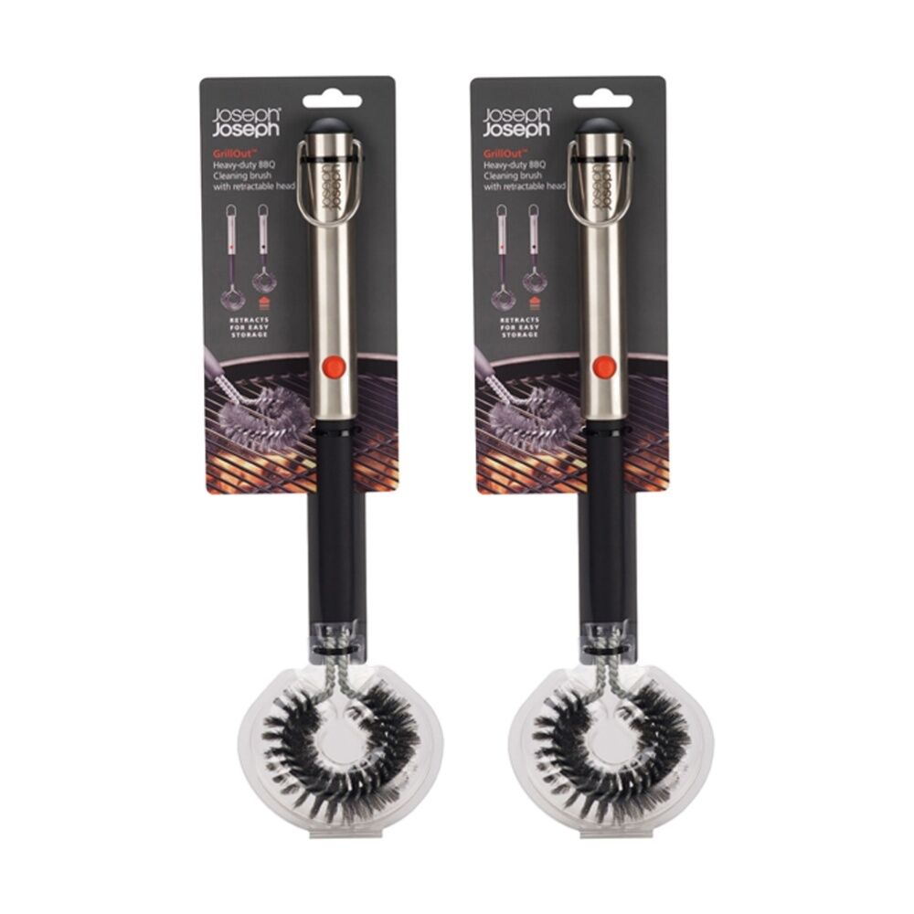2PK Joseph Joseph GrillOut BBQ Cleaning Brush W/ Retractable Head Steel