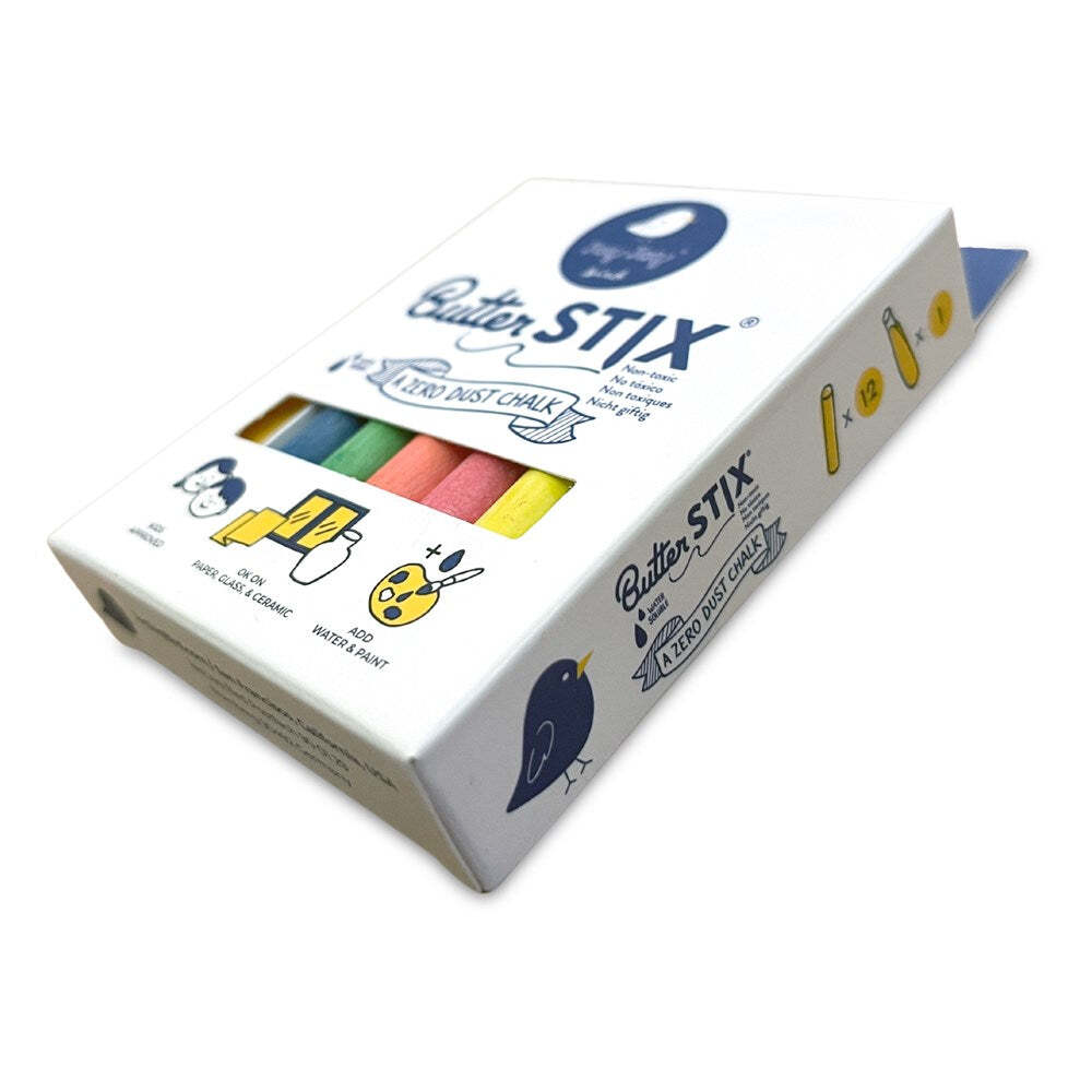 12PK Jaq Jaq Bird ButterStix Non-Toxic Coloured Chalk w/ Holder 3y+