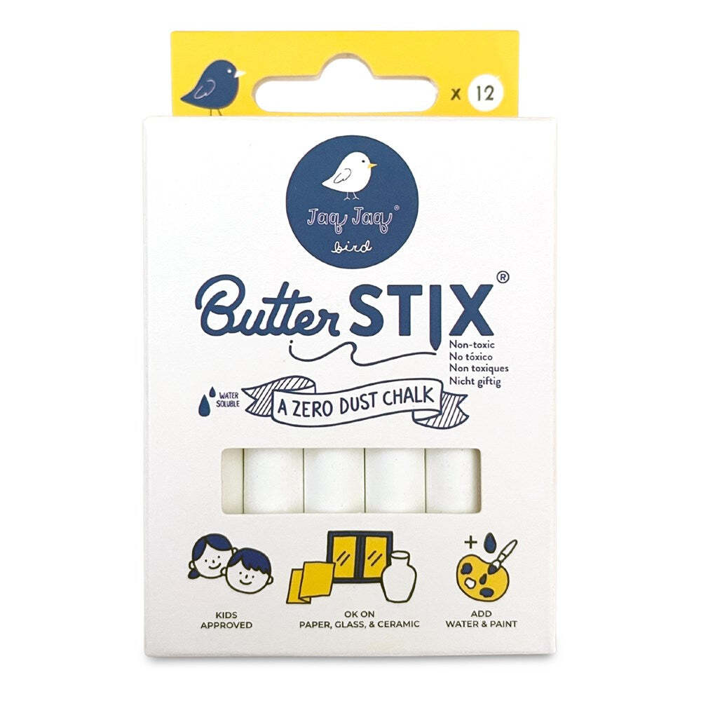 12PK Jaq Jaq Bird ButterStix Non-Toxic White Chalk w/ Holder 3y+