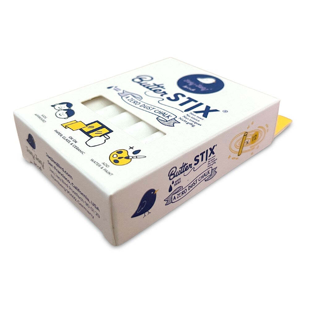 12PK Jaq Jaq Bird ButterStix Non-Toxic White Chalk w/ Holder 3y+