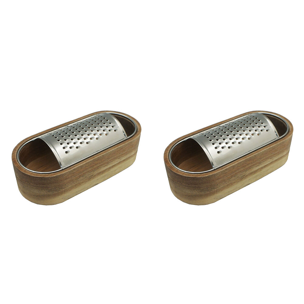 2PK Essen Acacia Wood Grater 15x7x4cm with Storage Box Kitchen Gadgets Brown