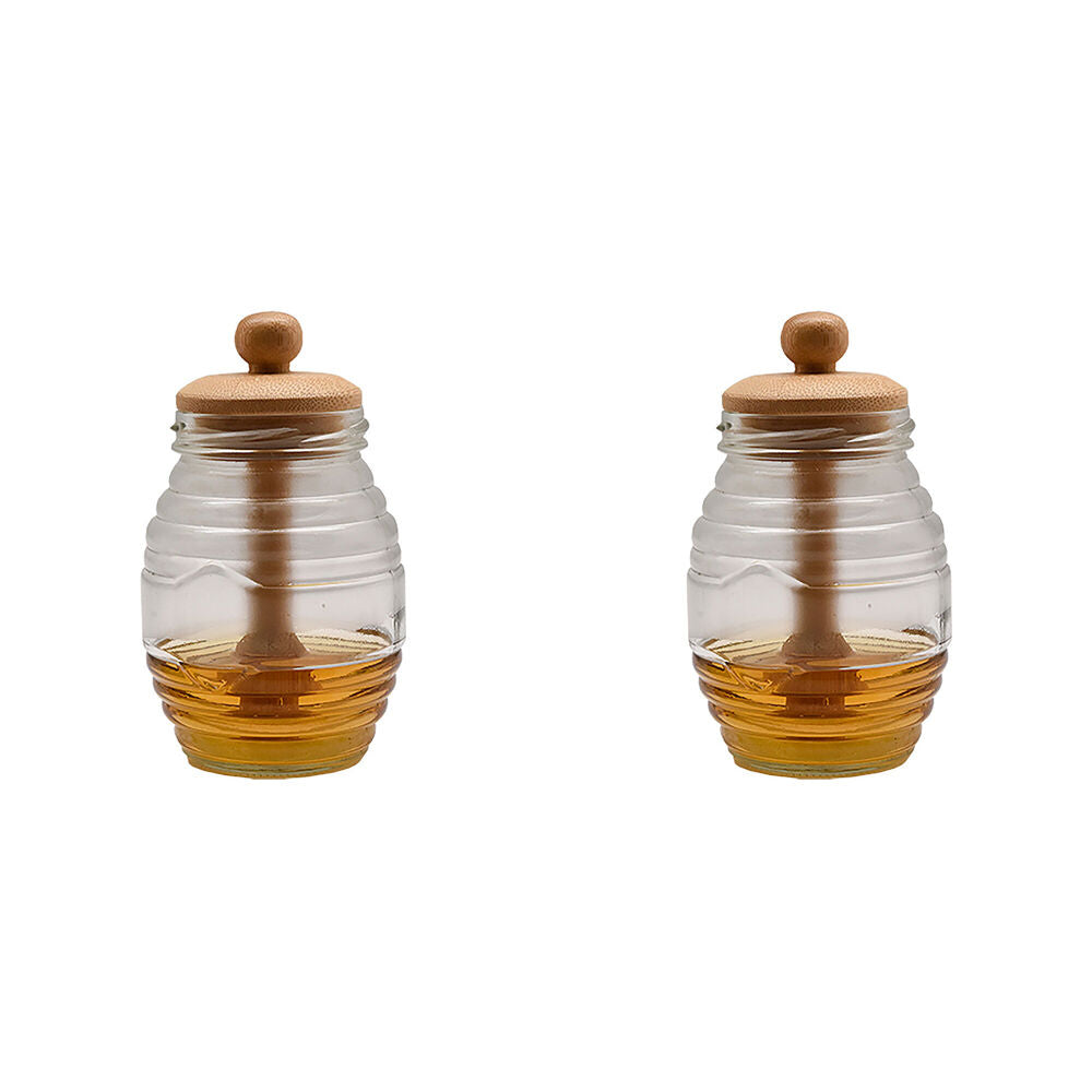 2PK Essen Bamboo Honey Jar 8x14cm Glass Kitchen Storage & Organisation Clear
