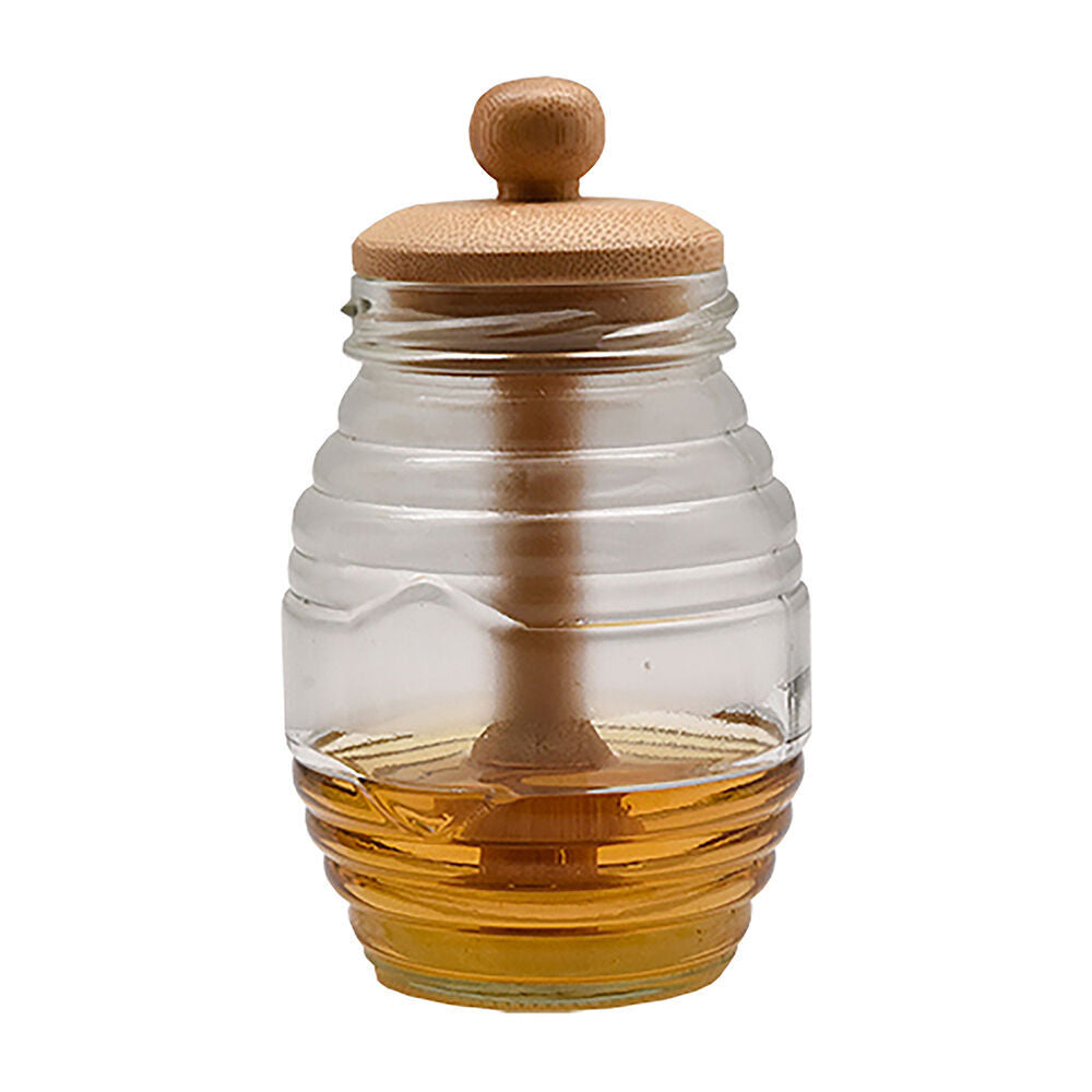 2PK Essen Bamboo Honey Jar 8x14cm Glass Kitchen Storage & Organisation Clear