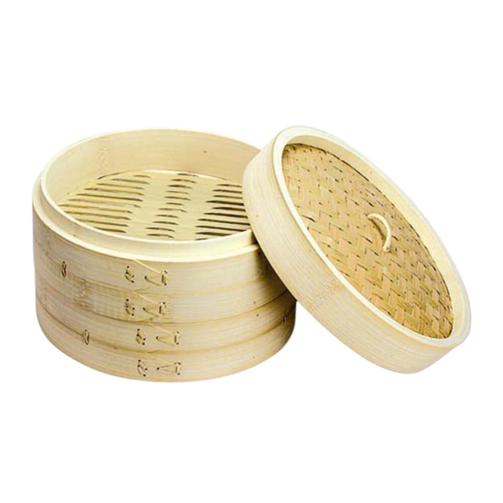 2pc NF Living Bamboo Steamers 15cm Two-Tier Design Kitchenware Natural