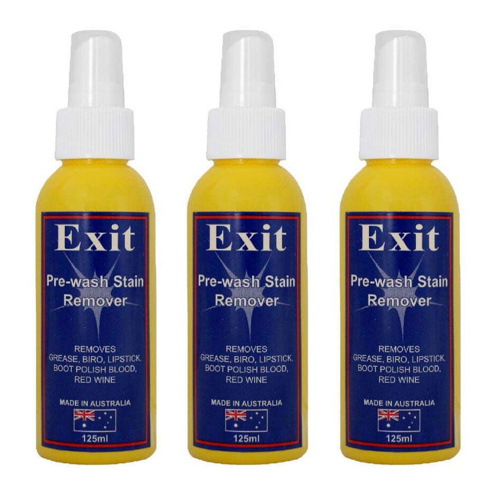 3x Exit Soap 125ml Spray Pre-Wash Stain Remover Grease/Red Wine Cleaner