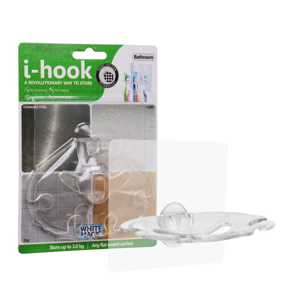 2x I-Hook Bathroom 10cm Suction Organiser Storage - Clear