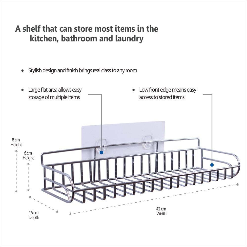 I-Hook 42cm Handy Shelf Stainless Steel Organiser - Silver
