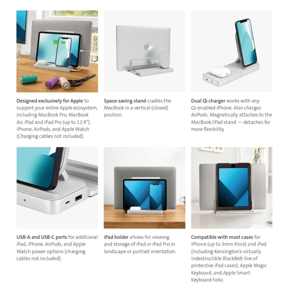 Kensington StudioCaddy Stand Qi Wireless Charger For iPhone/iPad/Apple AirPods