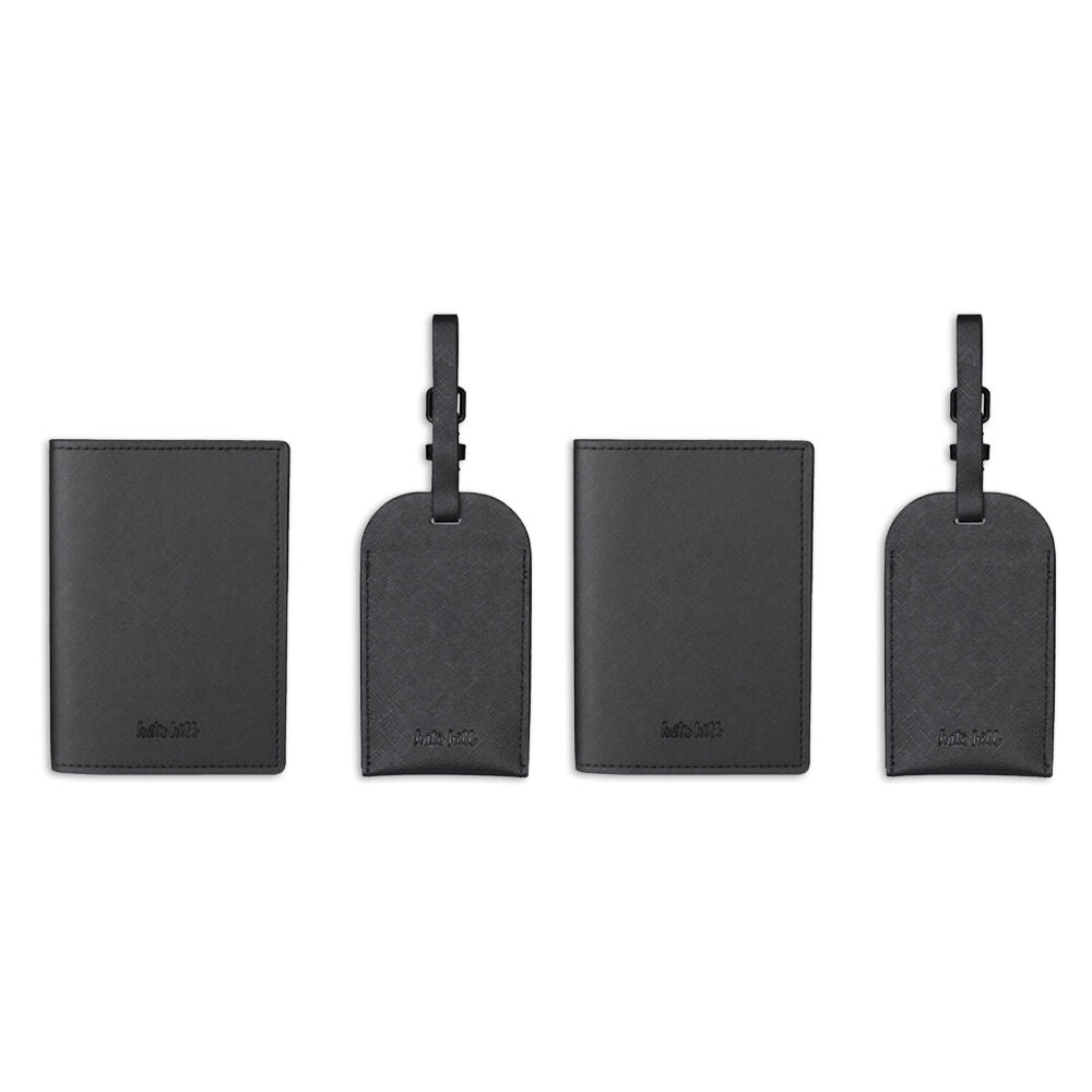 2PK Kate Hill Passport Holder Wallet & Adjustable ID Luggage Tag Gift Set Black