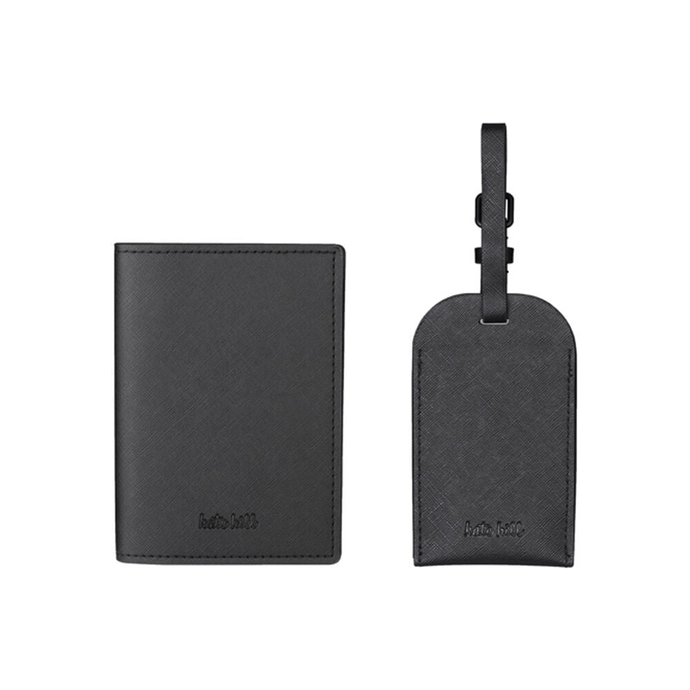 2PK Kate Hill Passport Holder Wallet & Adjustable ID Luggage Tag Gift Set Black