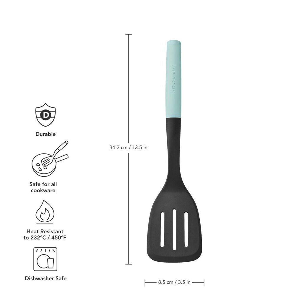 KitchenAid Soft Grip Plastic Slotted Turner Cooking Utensil - Mineral Water