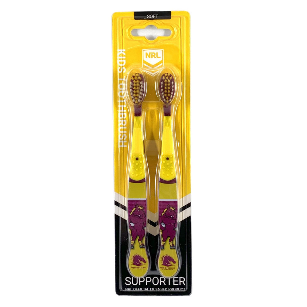 5x 2pc NRL Mascot Brisbane Broncos Kids/Toddler Soft Toothbrush 3y+