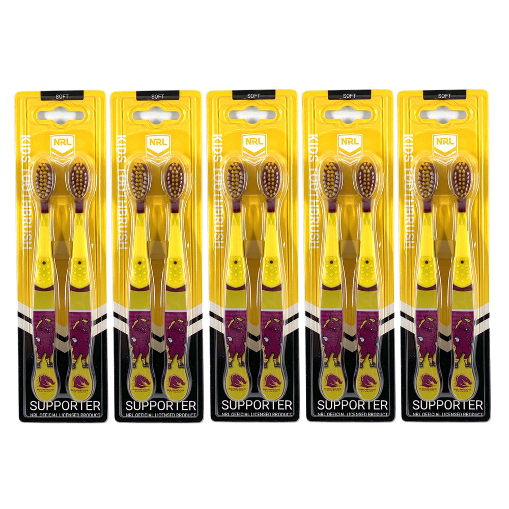 5x 2pc NRL Mascot Brisbane Broncos Kids/Toddler Soft Toothbrush 3y+