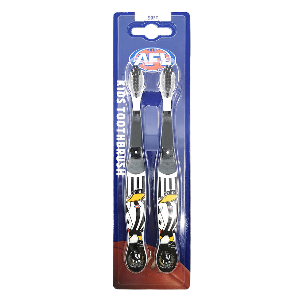 5x 2pc AFL Mascot Kids/Children Soft Bristles Toothbrush Collingwood Magpies 3y+