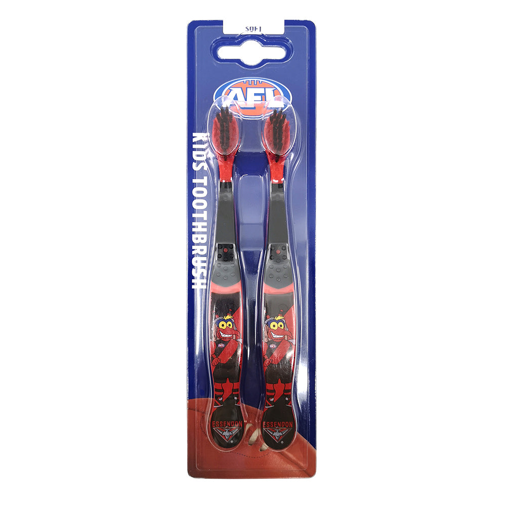5x 2pc AFL Mascot Kids/Children Soft Bristles Toothbrush Essendon Bombers 3y+