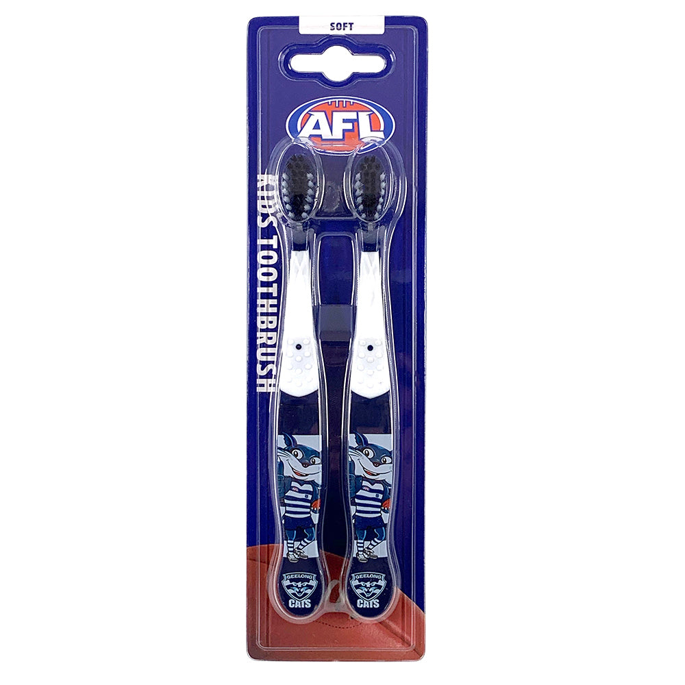 5x 2pc AFL Mascot Kids/Children Soft Bristles Toothbrush Geelong Cats 3y+