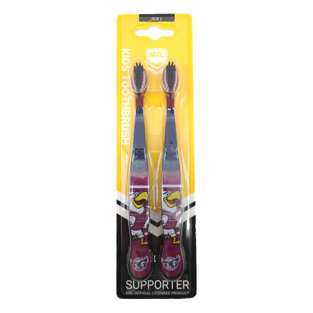5x 2pc NRL Mascot Manly Sea Eagles Kids/Toddler Soft Toothbrush 3y+