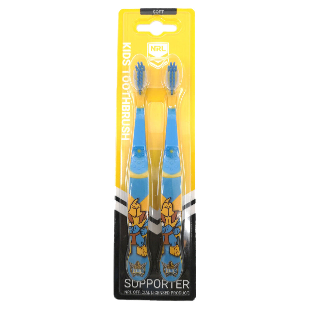 5x 2pc NRL Mascot Gold Coast Titans Kids/Toddler Soft Toothbrush 3y+