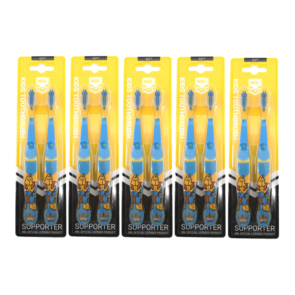 5x 2pc NRL Mascot Gold Coast Titans Kids/Toddler Soft Toothbrush 3y+