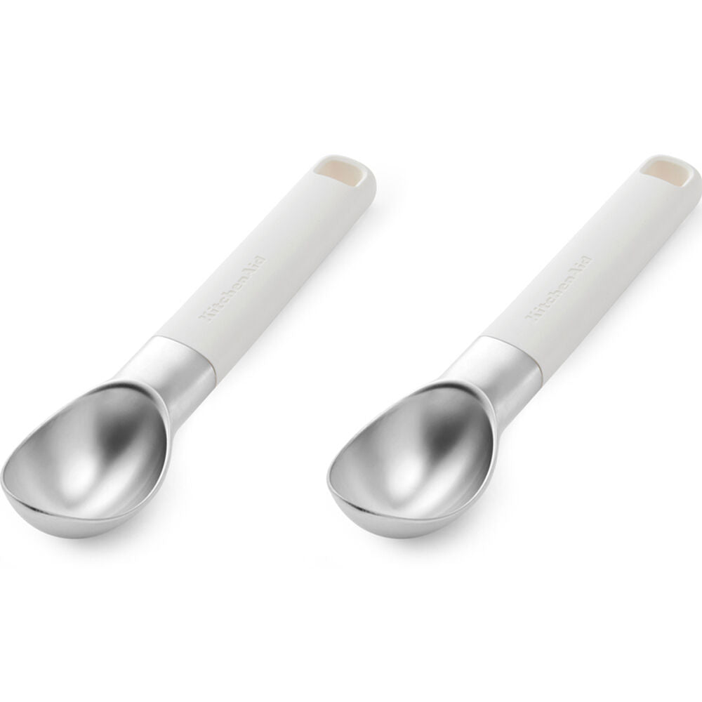 2PK KitchenAid Classic Metal Ice Cream Scooper Cooking Utensil Porcelain White