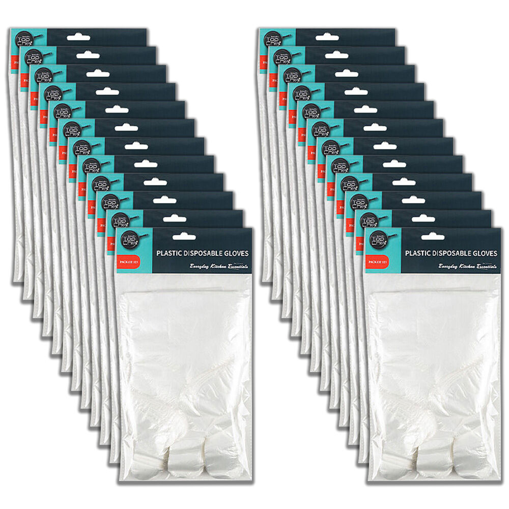 24x 125pc Topchef Disposable Single-Use Plastic Kitchen Gloves Set Clear