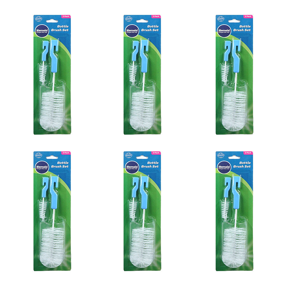 6x 2pc Kemasi Bottle and Straw Cleaning Round Brush Set Blue & White
