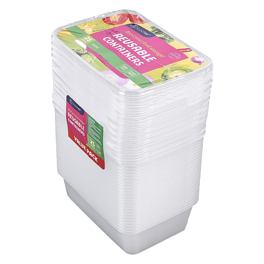 4x 25pc Topchef 650ml Rectangle Food Container w/Lid