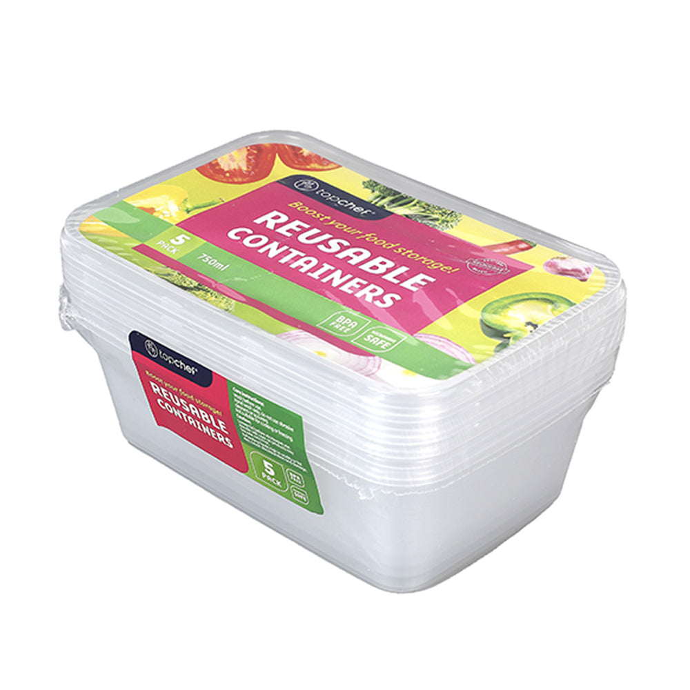 12x 5pc Topchef 750ml Rectangle Food Storage Container w/Lid