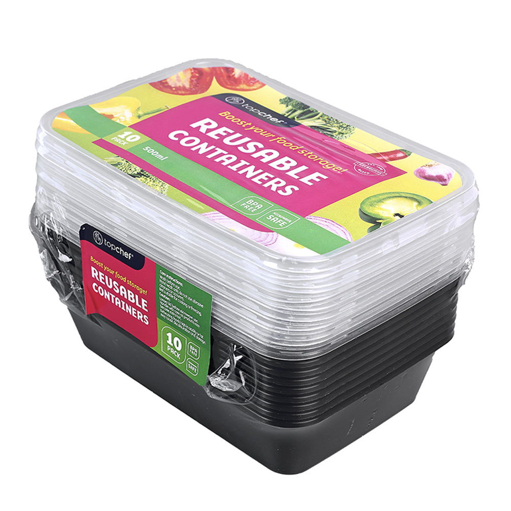 8x 10pc Topchef 500ml Rectangular Food Container Black