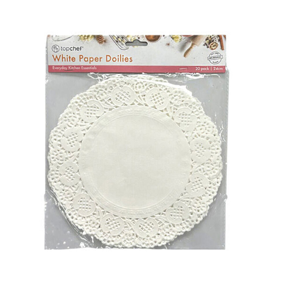 24x 20pc Topchef Round Paper Lace Decorative Doilies Pack 24cm White