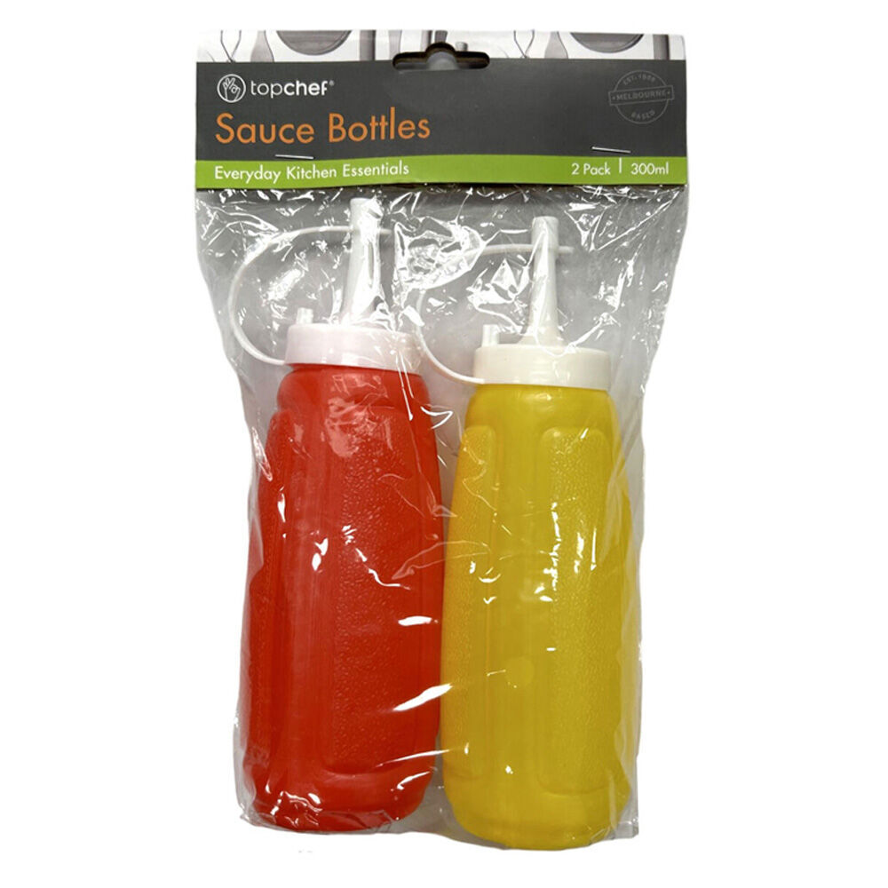 6x 2pc Topchef Ketchup and Mustard Sauce Bottles 300ml Red/Yellow