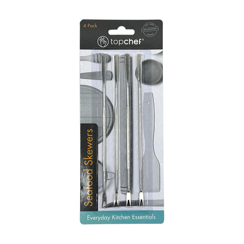 6x 4pc Topchef Stainless Steel Seafood Barbeque Skewers Set 17cm Silver