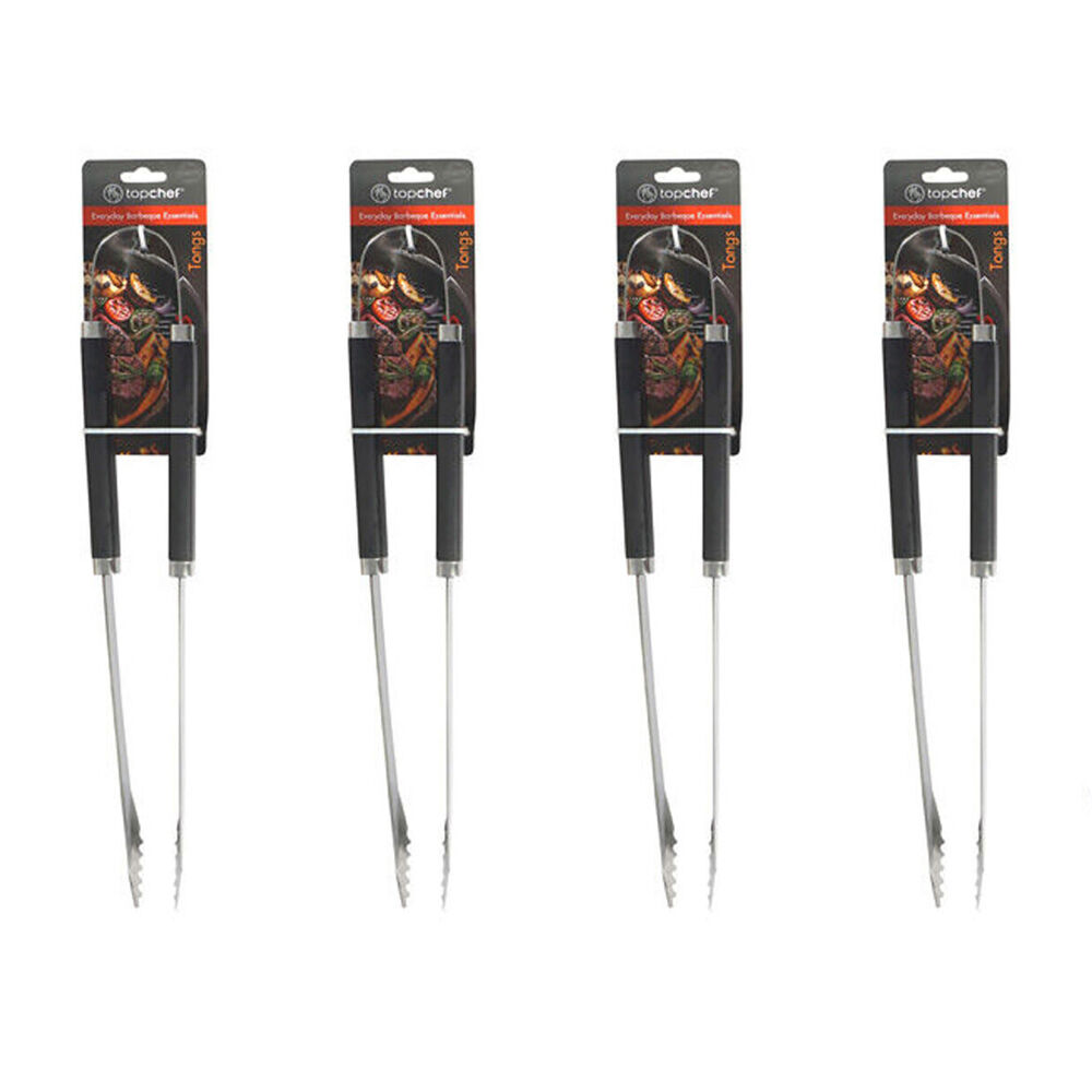 4PK Topchef Stainless Steel Barbeque Tongs w/ Handle Black/Silver
