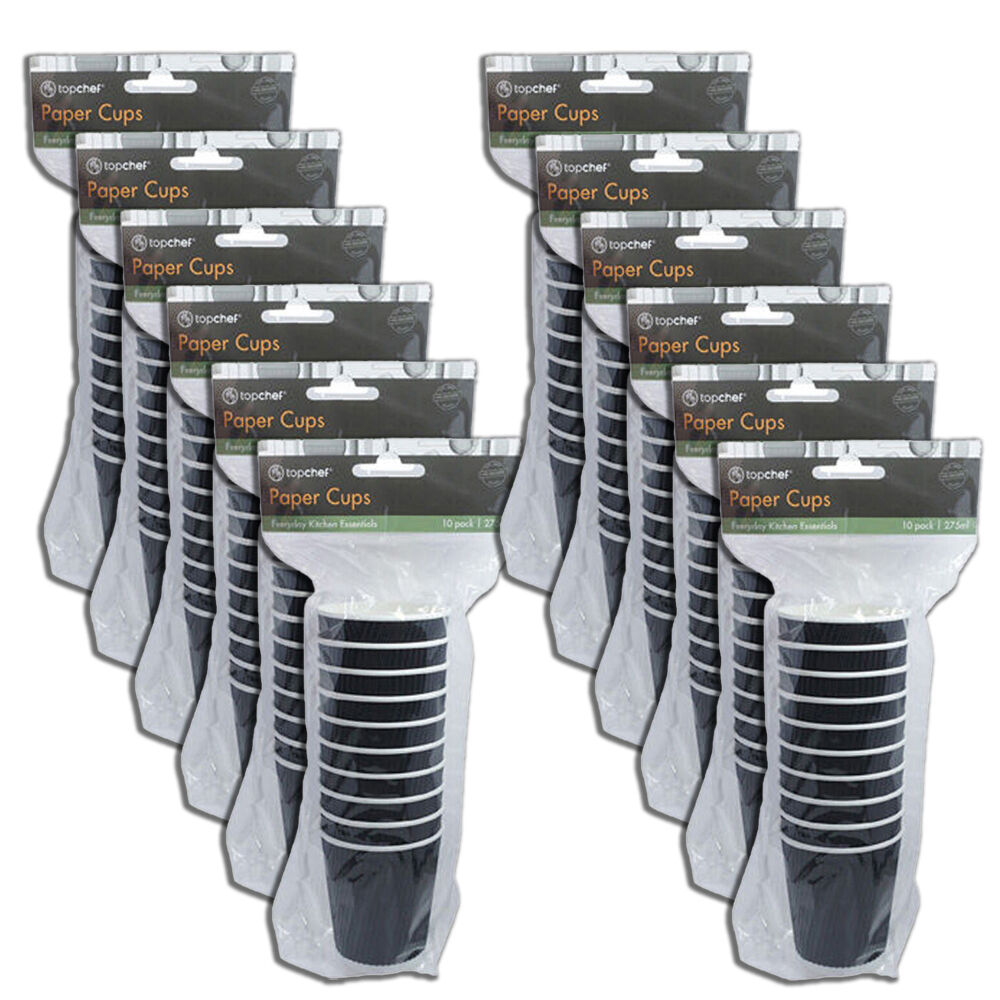 12x 10pc Topchef Disposable Paper Drinking Cups 275ml/8oz Assorted