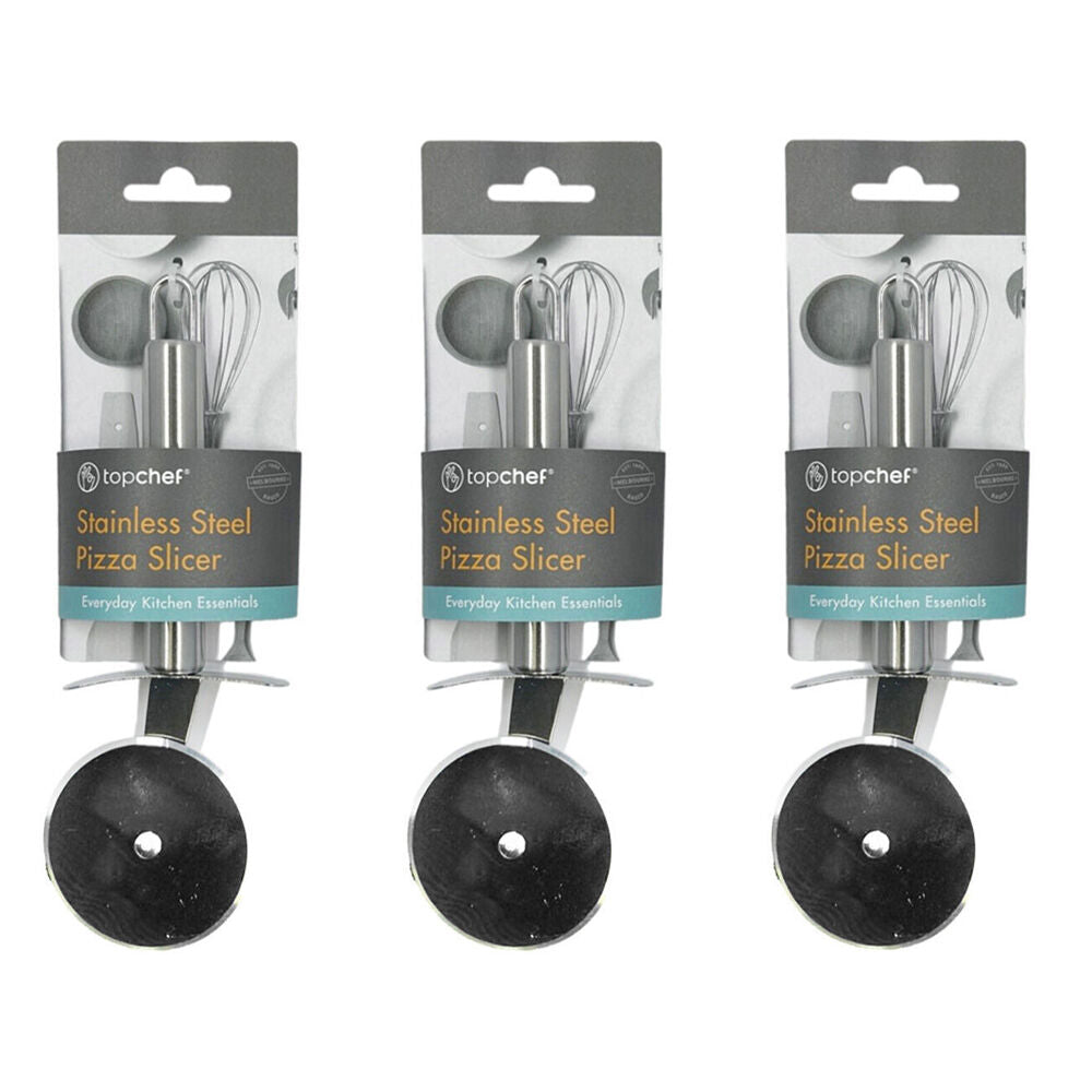 3PK Topchef Stainless Steel Pizza Slicer Kitchen Utensil 20.5cm Silver