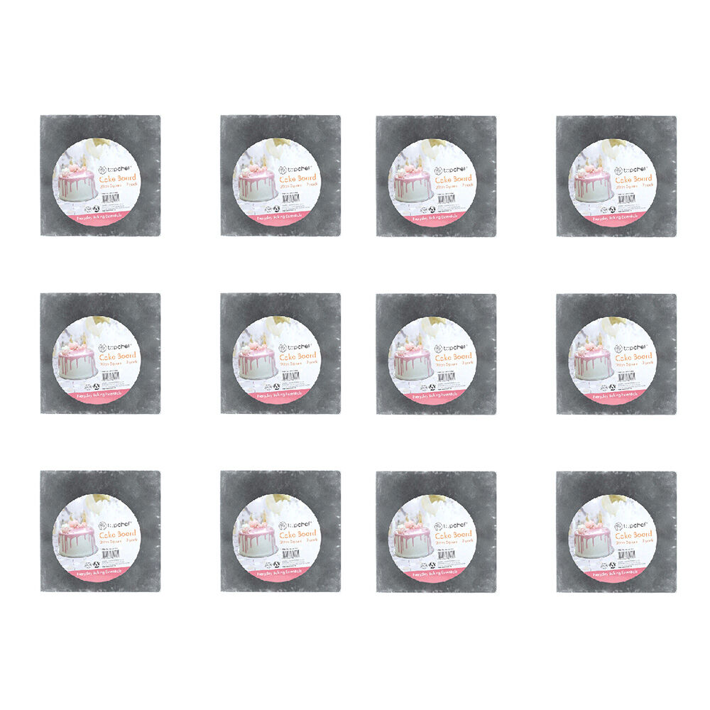 24pc Topchef 20cm Square Cake Board Baking Accessory - Grey
