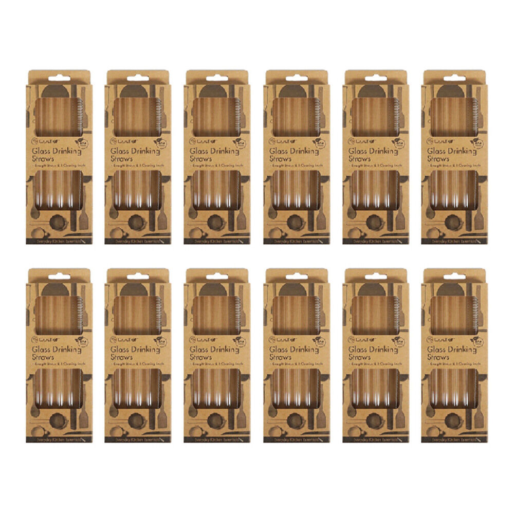 60pc Topchef Re-Usable Glass Drinking Straight Straws & Brush - Clear