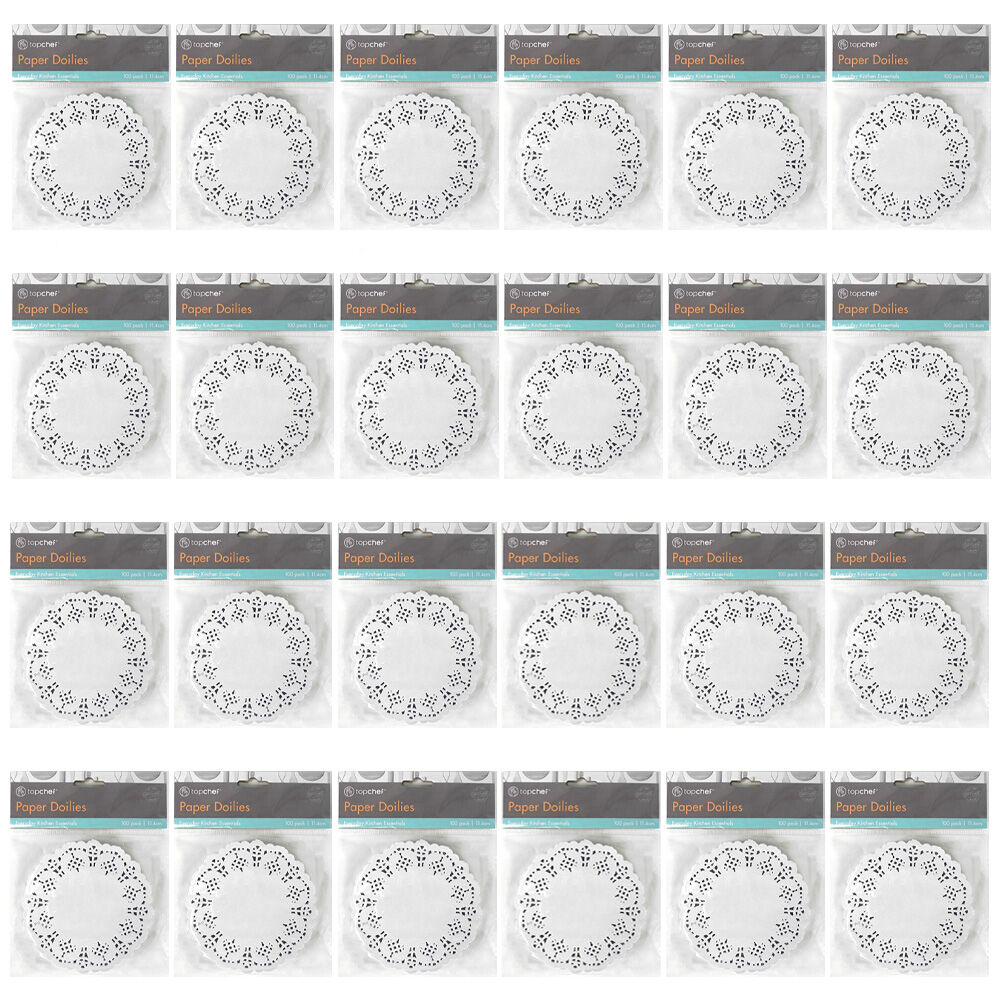 24x 100pc TopChef Paper Doilies Round Disposable Placemats 11.4cm - White