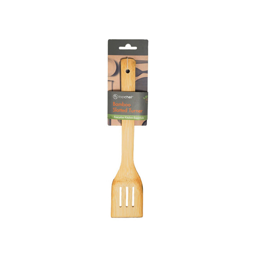 Topchef Bamboo Slotted Turner Wooden Kitchen Utensil - Brown