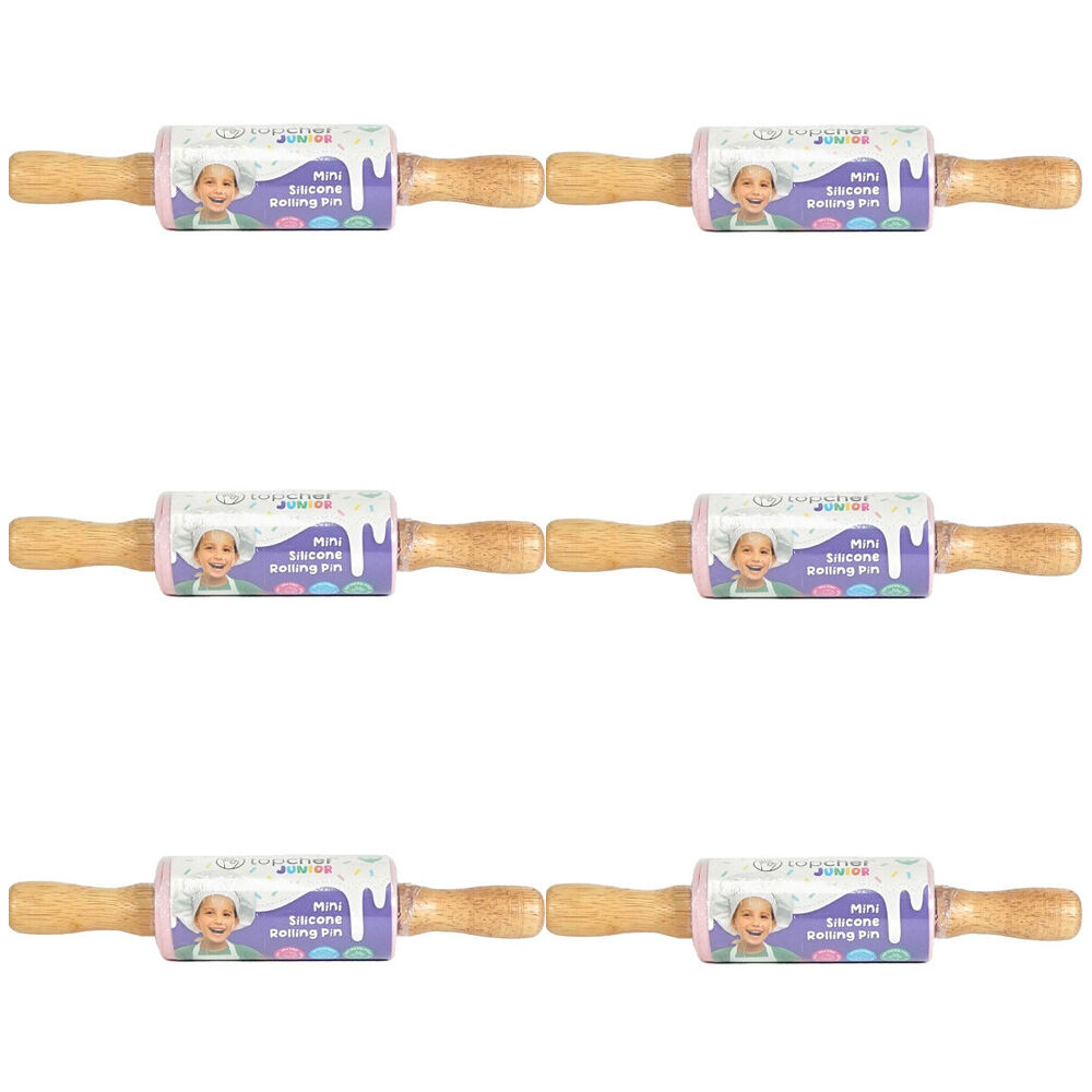 6PK Topchef Silicone/Bamboo Mini Rolling Pin Kids Baking Utensil Set Assorted