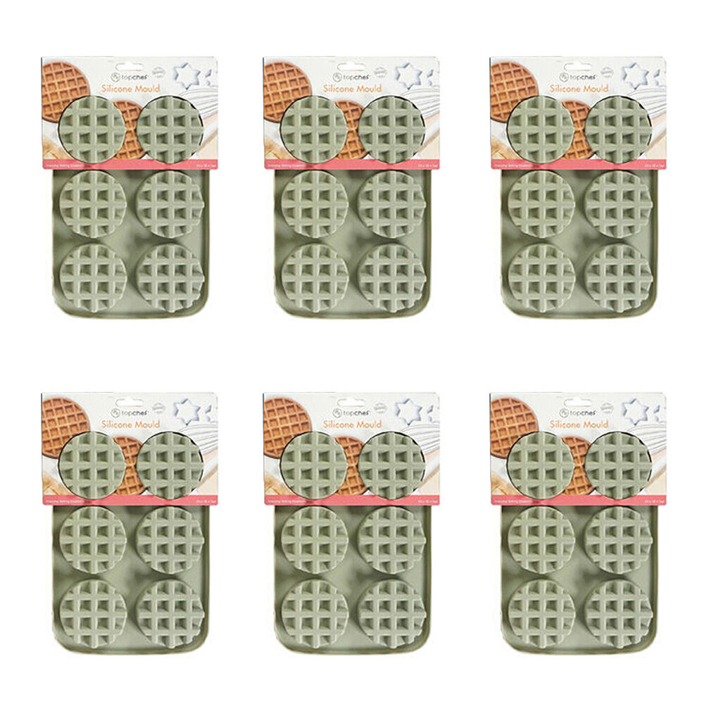 6x 6pc Topchef Silicone Heat Resistant Waffle Mould 25.5x18cm Assorted