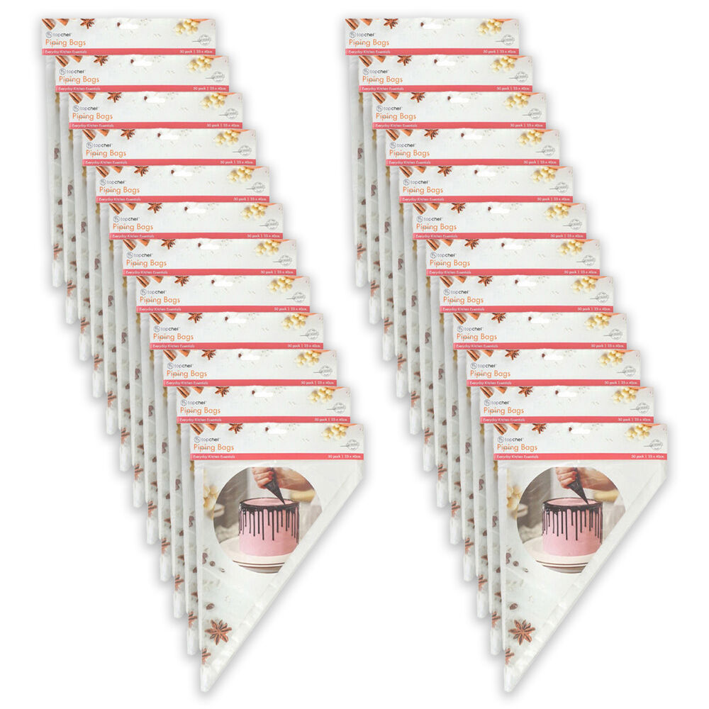 24x 50pc Topchef Disposable Cake Decorating Piping Bags Set 40x25cm Clear