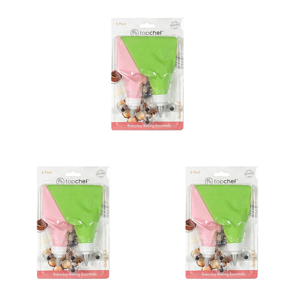 3x 6pc Topchef Stainless Steel/Silicone Reusable Icing Kit Multicoloured